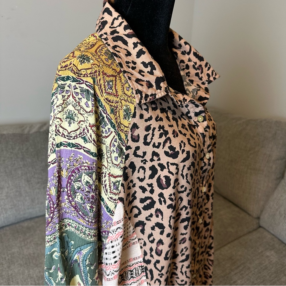 GIGIO PRINTED MIXED‎ LOOSE BUTTON DOWN TOP ANIMAL PRINT PATCHWORK SMALL.A75 - Picture 4 of 12